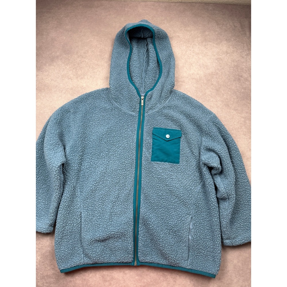 UGG Sherpa Fleece Full Zip Hoodie Blue Teal Chest Pocket Womens M Cozy Teddy